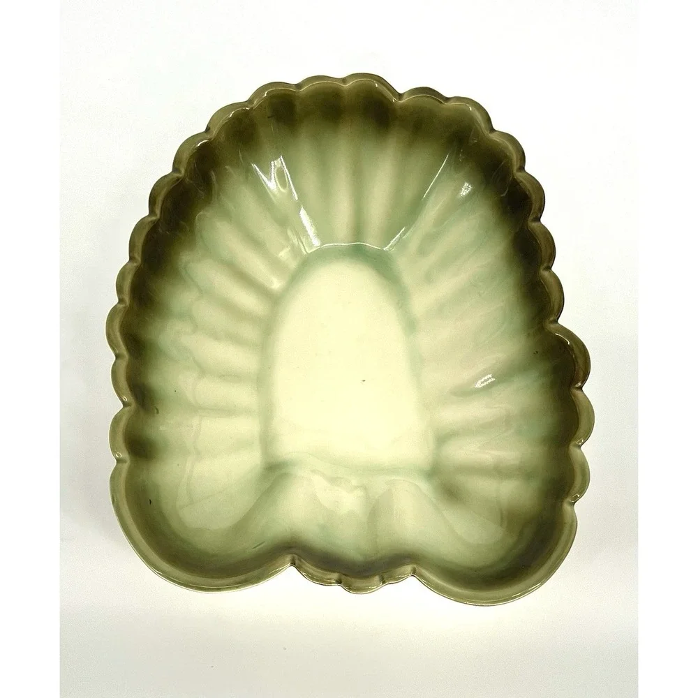HULL Vtg Avocado Ombre Green #34 Platter Bowl Scalloped Edges Signed USA 10